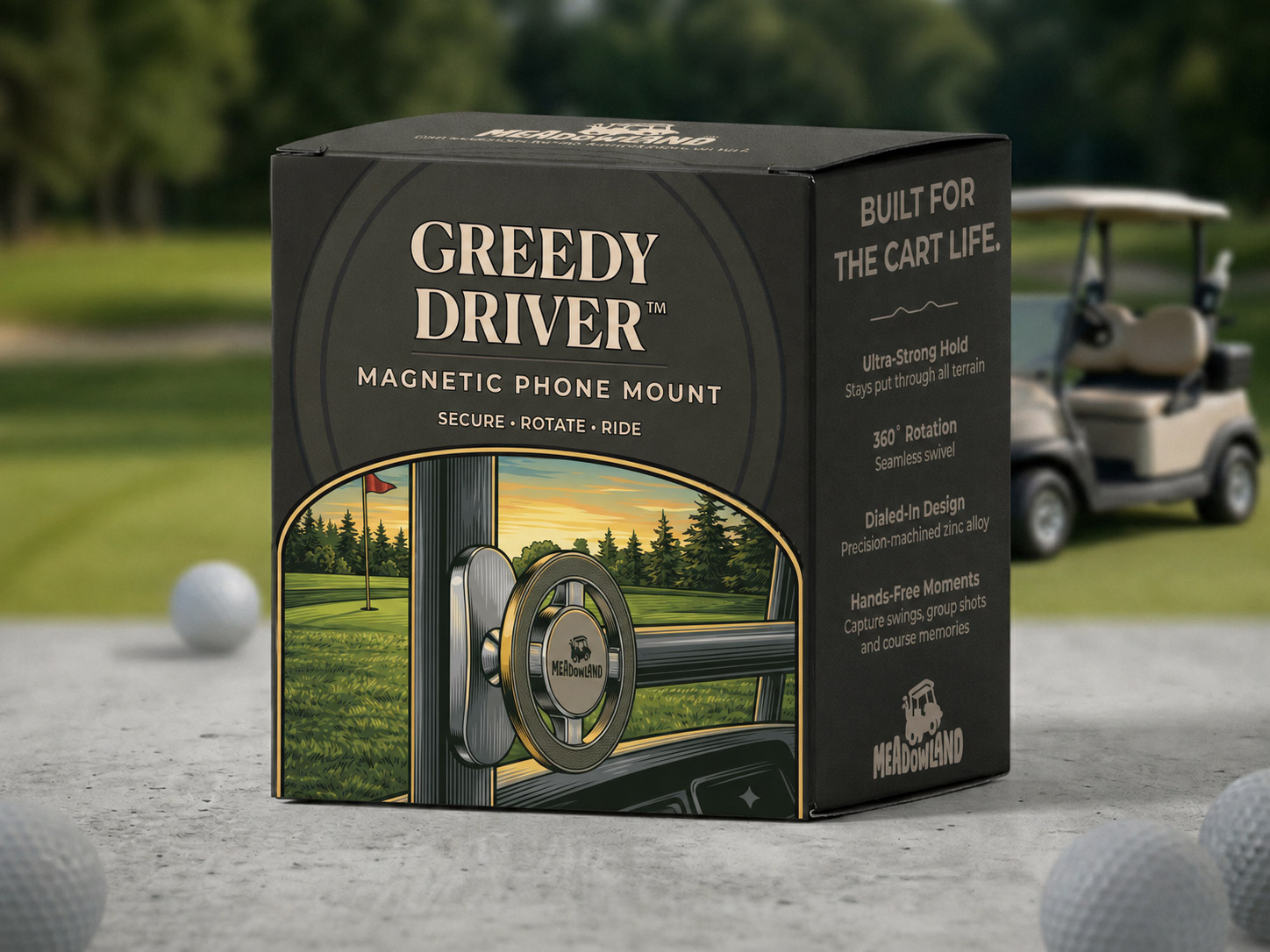 Meadowland Greedy Driver magnetic phone mount for golf carts